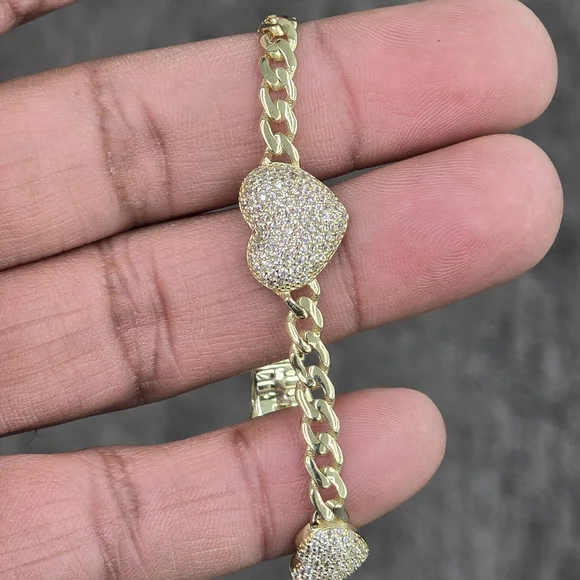 10kt Real Gold Heart Fancy Bracelet 7 Inches - Picture 8 of 8